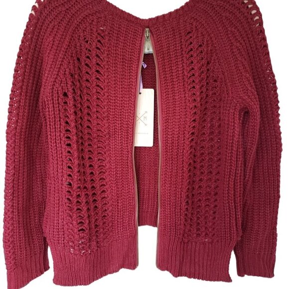 NWT California Moonrise Dark Red Chunky Crochet Knit Sweater Back Zip - Picture 5 of 6